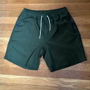 Green Athletic Shorts with Elastic Waistband and Drawstring